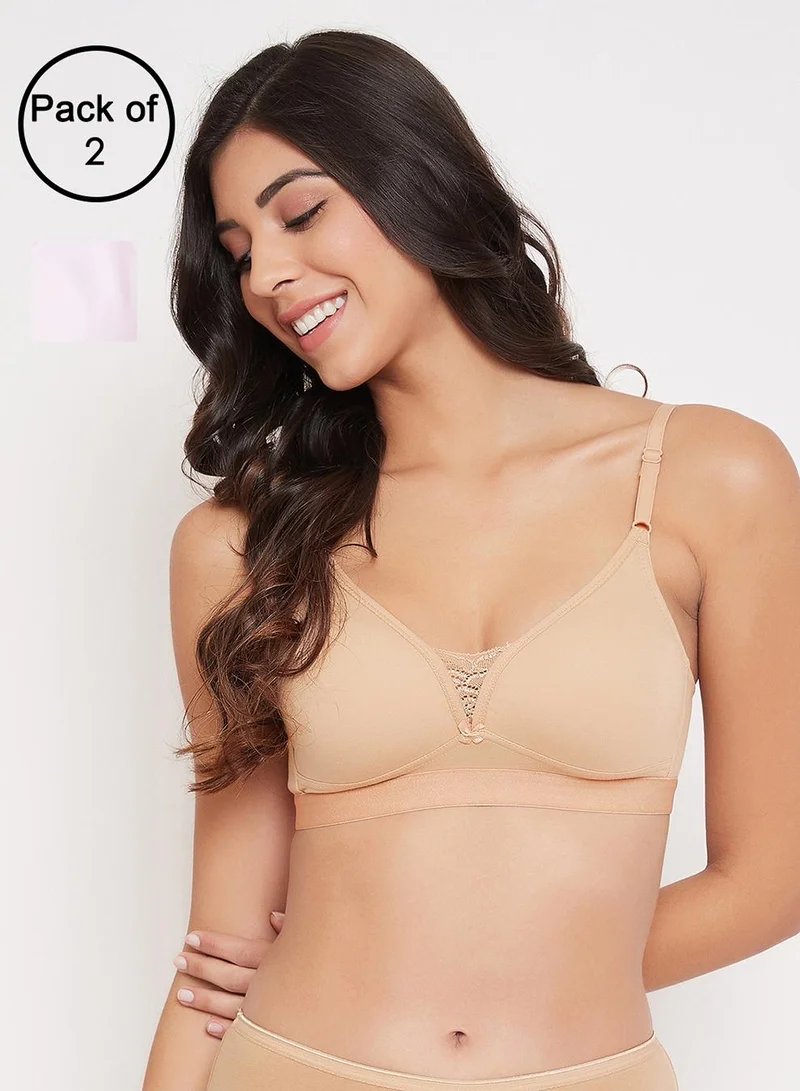 كلوفيا Non-Padded Non-Wired Full Coverage T-shirt Bra in Light Pink & Nude Colour- Cotton